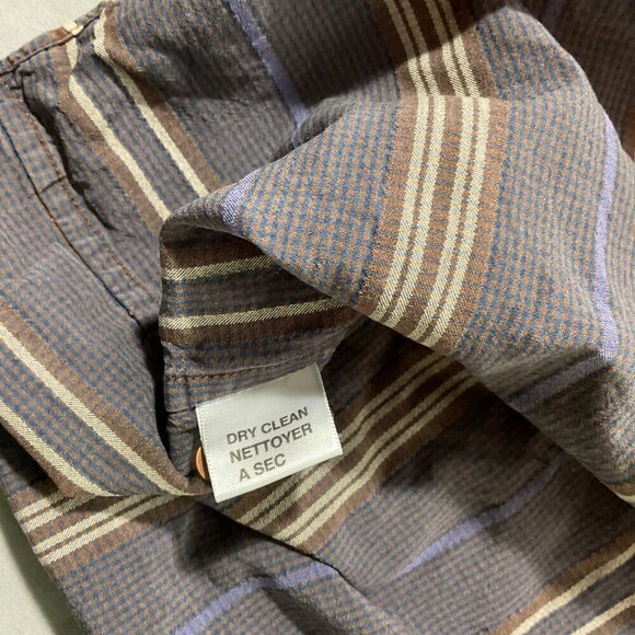 Tommy Bahama Shirt Mens L Button Up 100% Silk Brown‎ Blue Stripes Long Sleeves - Picture 8 of 11